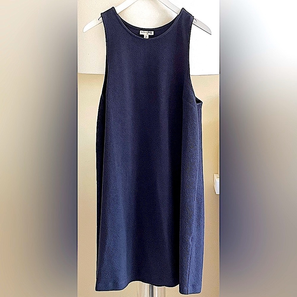 Maison Jules Textured Navy Sleeveless Swing Dress - Soft & Stretchy! Size Large